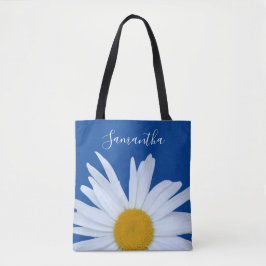 Daisy Ocean Blue White Script Tote Bag Tasche