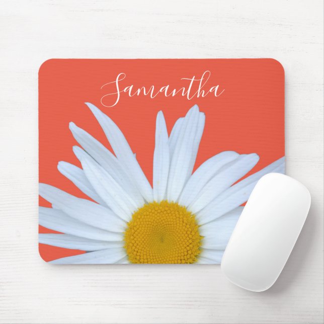 Daisy Orange Elegant White Script Mousepad (Mit Mouse)