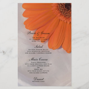 Daisy orange sur le menu Mariage satiné blanc