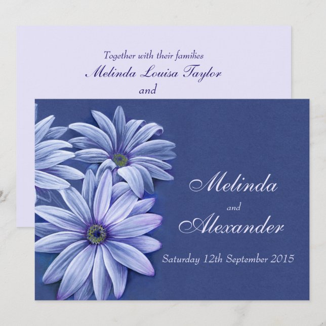 Daisy Osteospermum Hochzeit Einladung blau lila (Vorne/Hinten)