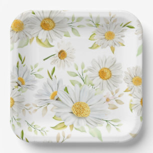 Daisy-Papierteller, Weiße Blumenparty Pappteller