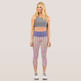 Daisy Pastel Kariert Mixed Print Capri Leggings