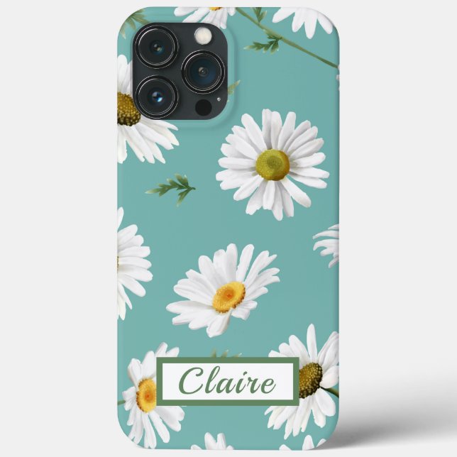 Daisy Pattern, Aquamariner Hintergrund, Personalis Case-Mate iPhone Hülle (Rückseite)