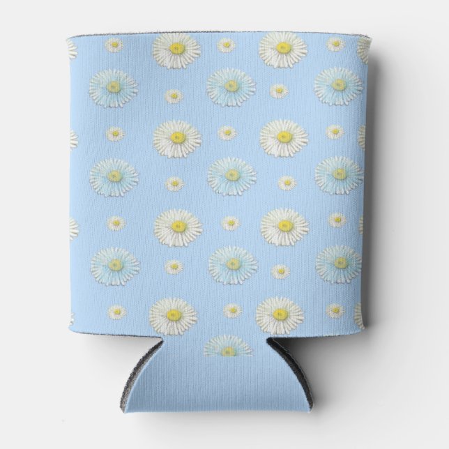 Daisy Pattern auf hellblauem Hintergrund Dosenkühler (Vorderseite)