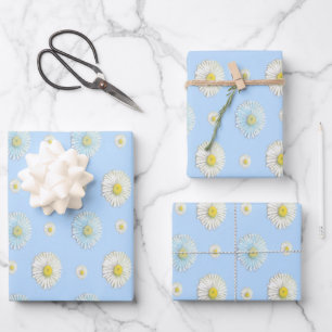 Daisy Pattern auf hellblauem Hintergrund Geschenkpapier Set