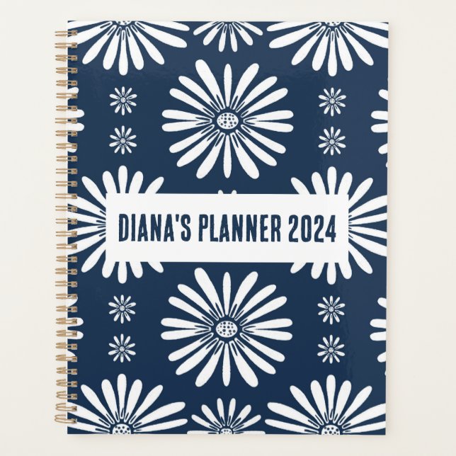 Daisy Pattern Blume Blooms Floral Navy CUSTOM Planer (Vorderseite)