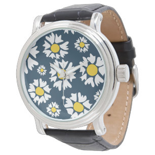 Daisy Pattern, Blumenmuster, weiße Daisien Armbanduhr