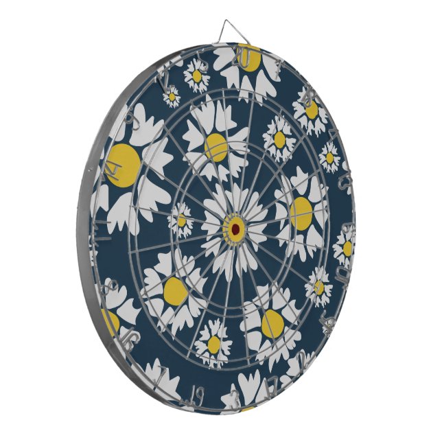 Daisy Pattern, Blumenmuster, weiße Daisien Dartscheibe (Vorderseite Links)