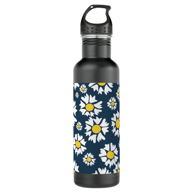 Daisy Pattern, Blumenmuster, weiße Daisien Edelstahlflasche (Vorderseite)