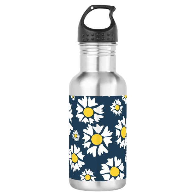Daisy Pattern, Blumenmuster, weiße Daisien Edelstahlflasche (Vorderseite)