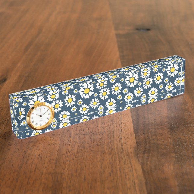 Daisy Pattern, Blumenmuster, weiße Daisien Namensplakette (Seite)