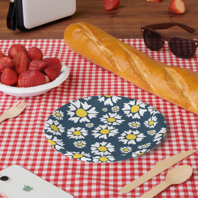 Daisy Pattern, Blumenmuster, weiße Daisien Pappteller (Picknick)