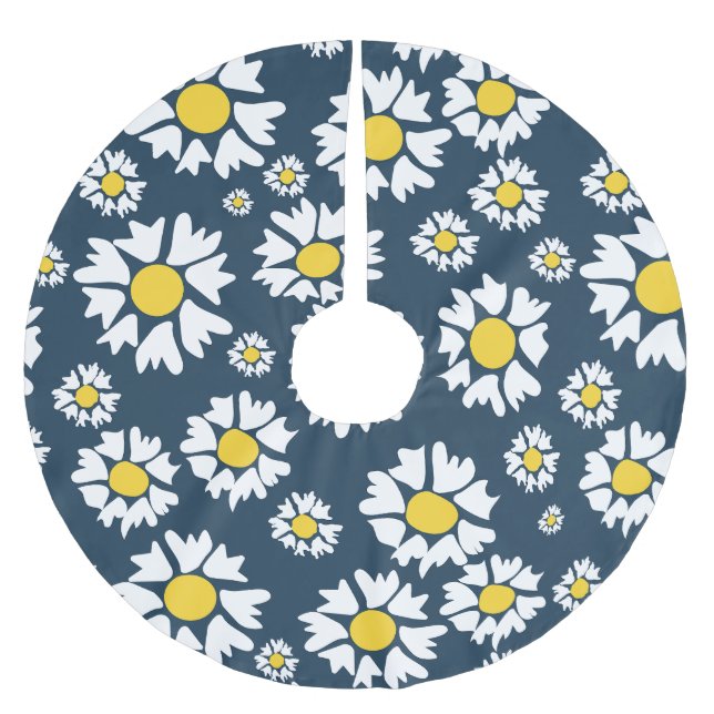 Daisy Pattern, Blumenmuster, weiße Daisien Polyester Weihnachtsbaumdecke (Vorderseite)