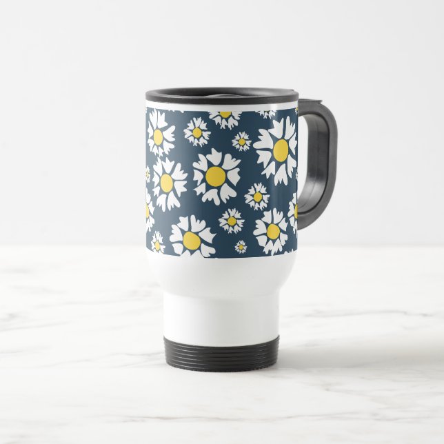 Daisy Pattern, Blumenmuster, weiße Daisien Reisebecher (VorderseiteRechts)