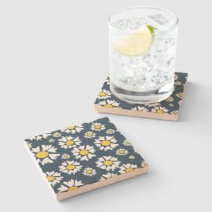 Daisy Pattern, Blumenmuster, weiße Daisien Steinuntersetzer