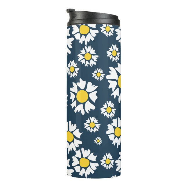 Daisy Pattern, Blumenmuster, weiße Daisien Thermosbecher (Nach rechts gedreht)