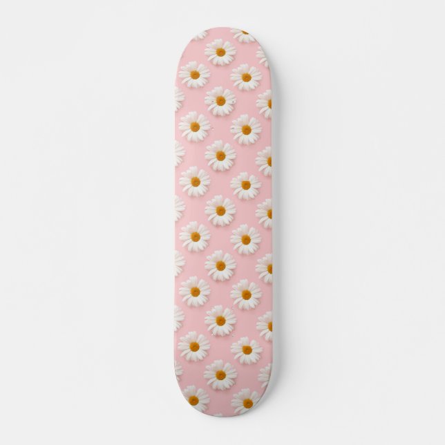 Daisy Pattern Floral White Daisies Pink  Skateboard (Vorne)