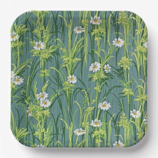 Daisy Pattern, grünes Muster, Pappteller (Vorderseite)
