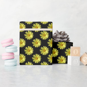 Daisy Pattern - Vollfarbigkeit auf schwarz Geschenkpapier
