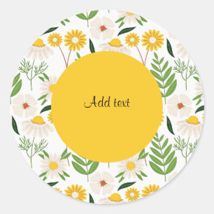 Daisy Pattern Yellow Template Runder Aufkleber