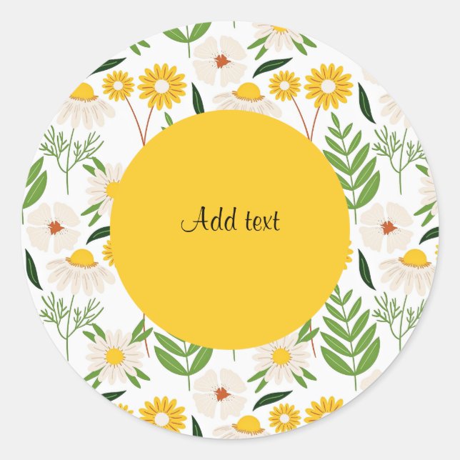 Daisy Pattern Yellow Template Runder Aufkleber (Vorderseite)