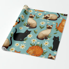 Daisy Paws Parade – Verspielte Katzen & Blüten Geschenkpapier