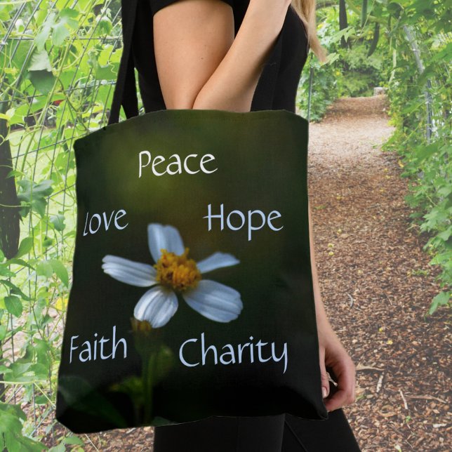 Daisy Peace Liebe Hope Faith Wohltätigkeit Floral  Tasche (Von Creator hochgeladen)
