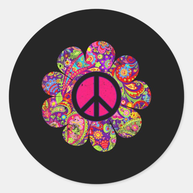 Daisy PEACE SIGN LIEBE 60er 70er Gefärbte Krawatte Runder Aufkleber (Vorderseite)