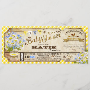 Daisy Picnic Yellow Gingham Karo Babydusche Einladung