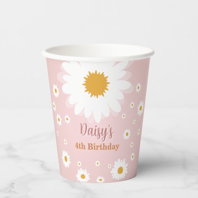 Daisy Pink Any Age Birthday  Pappbecher (Vorderseite)