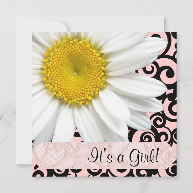 Daisy Pink Girl Babydusche Einladung (Vorderseite)