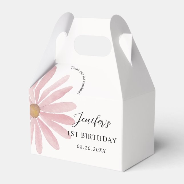 Daisy Pink Girl First Birthday Party Geschenkschachtel (Vorderseite)