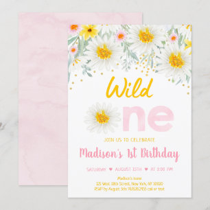 Daisy Pink Gold Wild Ein erster Geburtstag Einladung