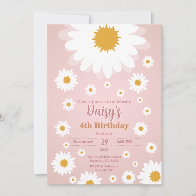 Daisy Pink jeden Geburtstag Einladung (Vorderseite)