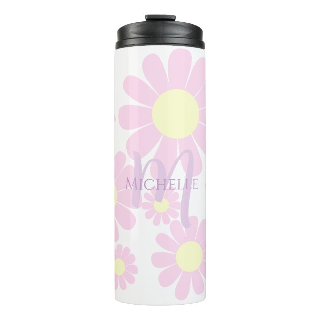Daisy Pink Monogram Thermosbecher (Vorderseite)