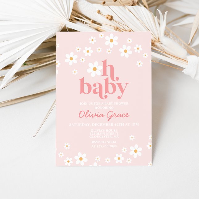 Daisy Pink Retro Baby Dusche Einladung (Von Creator hochgeladen)