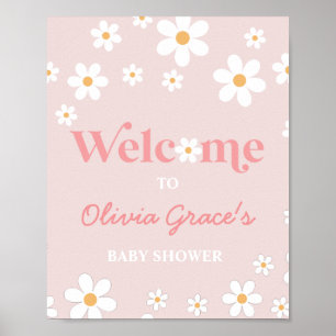 Daisy Pink Retro Frieden Liebe Baby Shower Willkom Poster