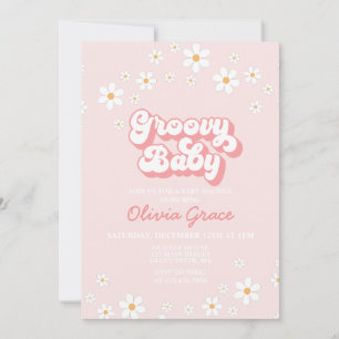 Daisy Pink Retro Groovy Kinderdusche Einladung