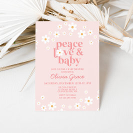 Daisy Pink Retro Peace Liebe Babydusche Einladung