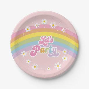 Daisy Rainbow Let's Party Retro Birthday Pappteller