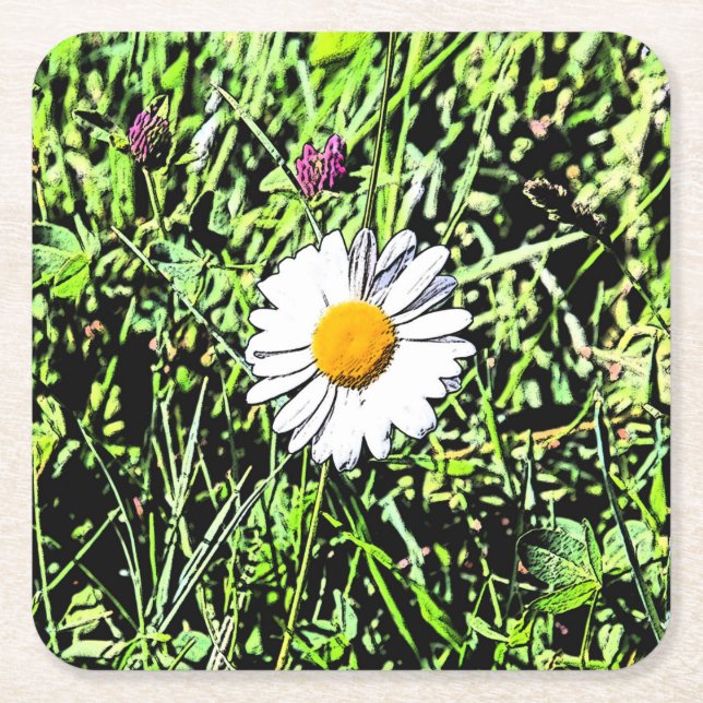 Daisy Rechteckiger Pappuntersetzer (Vorderseite)