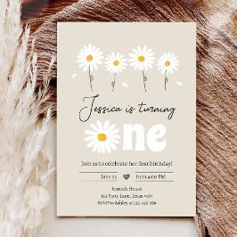Daisy Retro Boho Party Creme Sand Erster Geburtsta Einladung