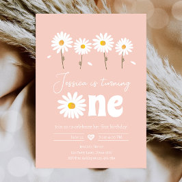 Daisy Retro Boho Party Pink Girl Erster Geburtstag Einladung