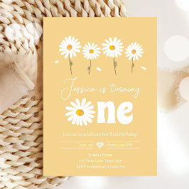 Daisy Retro Boho Party Yellow Girl Erster Geburtst Einladung
