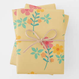 Daisy Retro Bouquet Muster in Gelb Geschenkpapier Set