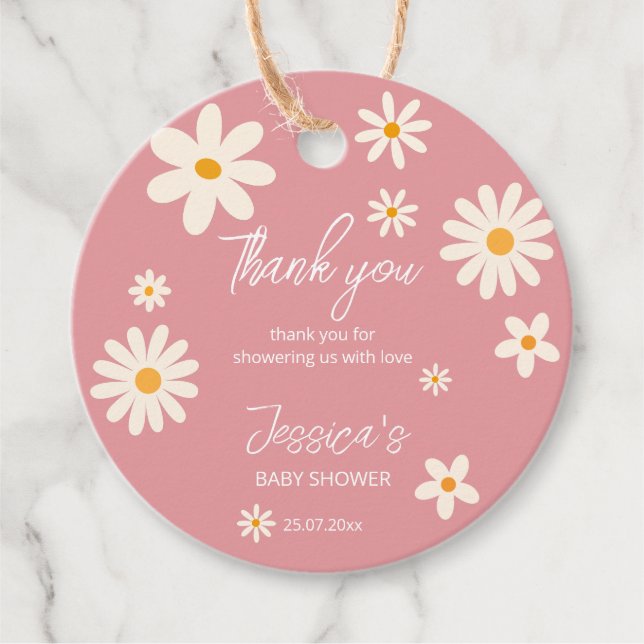 Daisy Retro rosa Wüste Babydusche boho vielen Dank Geschenkanhänger (Vorderseite)