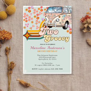 Daisy & Retro Van Floral Groovy 2. Geburtstag Einladung