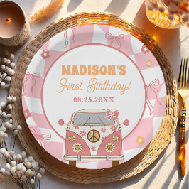 Daisy & Retro Van Pastel Groovy 1. Geburtstag Pappteller