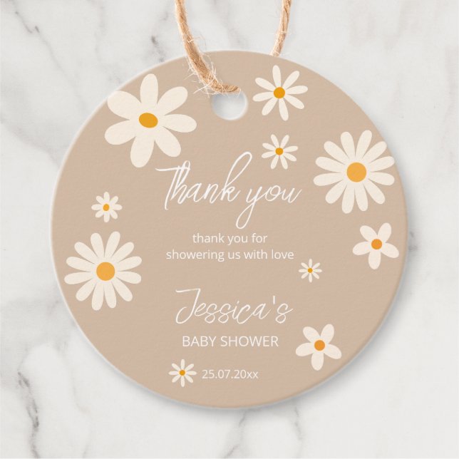 Daisy Retro-Wüste Baby-Dusche Boho vielen Dank Geschenkanhänger (Vorderseite)