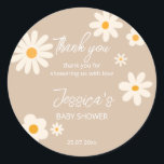 Daisy Retro-Wüste Babydusche Boho Classic r Runder Aufkleber<br><div class="desc">Blumendusche Retro-Wüste Babydusche boho Vintage Blume,  einfache moderne Drehbuch Baby Dusche personalisierte Gefallen Geschenksticker.</div>